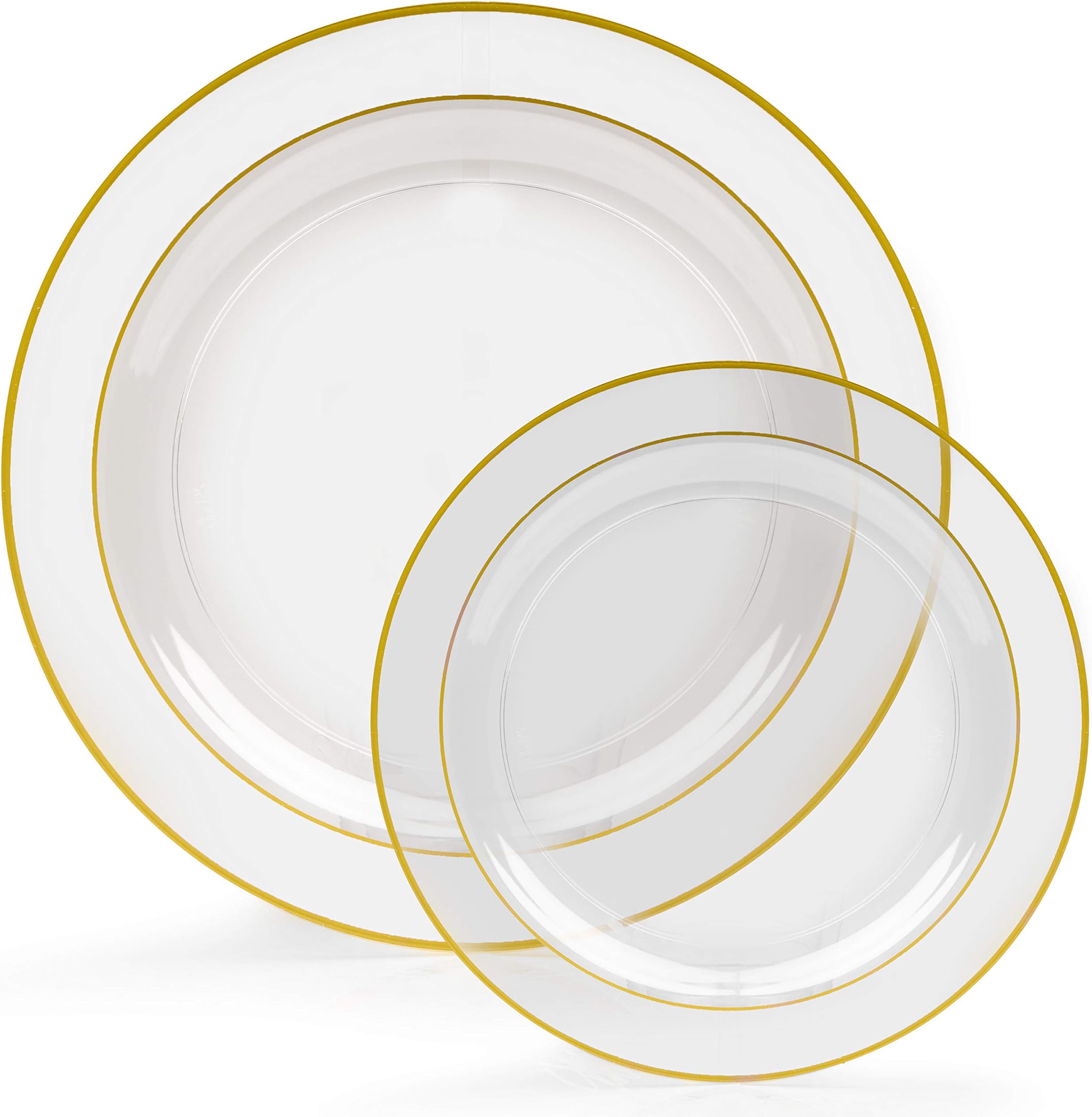 60 Gold Rim Plastic Plates Set - Bulk Clear, Gold Rimmed Dinner & Salad Disposable Plates for Wedding or Party