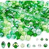 CRZSEELL 800PCS Green Glass Beads, Assorted Crystal Loose Shiny Beads for Jewelry Making, Earring, Necklace, Bracelet, Crafts DIY