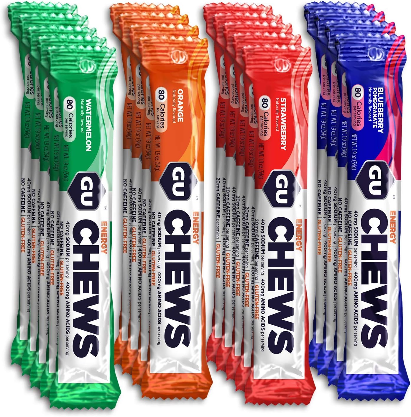 GU Energy Chews Double-Serving Sleeve, Assorted Flavors, 1.9 oz, Pack of 18: Health & Personal Care