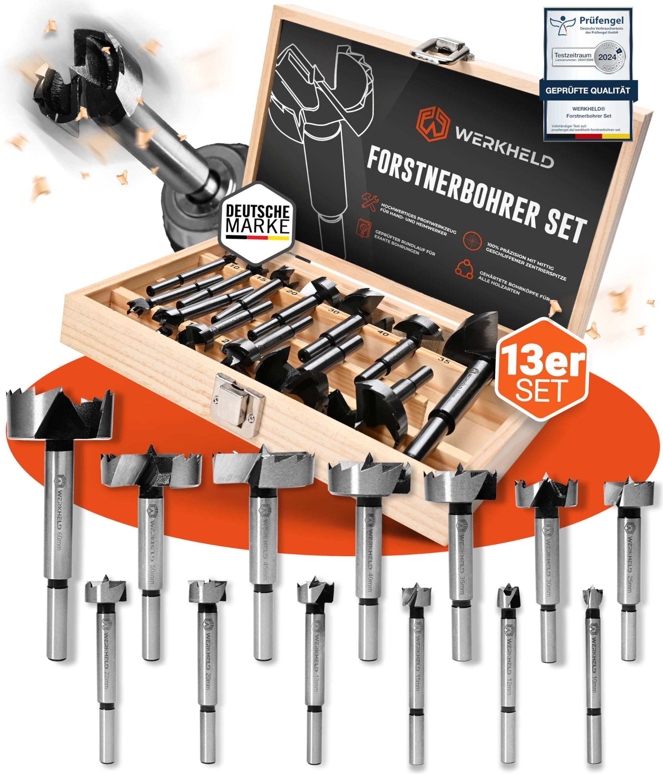 WERKHELD Forstner Drill Bit Set - 13-Piece Tool Set for Precise Drilling
