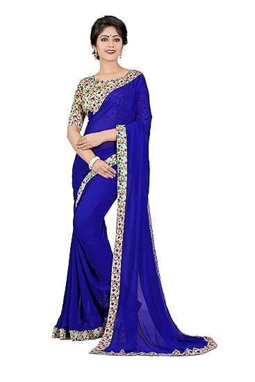 OOMPH! Womens Georgette Saree with Blouse Piece