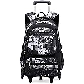 NIWEIYA Rolling Backpack for Boys School Backpack with Wheels for Boys Wheeled Bookbags Trolley School Bags for Teens Girls, 6 Wheels