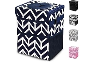 Orionstar Car Trash Can with Lid, Auto Garbage Bin with Storage Pocket, Waterproof Fabric and Leak-Proof Liner, Multipurpose Foldable Organizer Hanging Bag for Automotive SUV Trunk (Navy Blue)