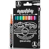 Loddie Doddie Liquid Chalk Markers Fine Tip - Pack of 8, 1mm Point, Macaron Pastel - Fine Tip Precision & Liquid Chalk Ink - Vibrant Pastel Colors for Blackboard - Easy-Clean Window Markers for Glass