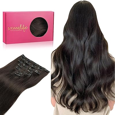 WENNALIFE Clip in Extensions Echthaar, 45cm 18 Zoll 120g 7pcs Dunkel Braun Hair Extensions Clip in Echthaar Remy Clip in Haarverlängerung Natürliche Echthaar Extensions
