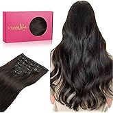 WENNALIFE Clip in Hair Extensions Real Human Hair, 18 Inch 120g 7pcs Human Hair Extensions Clip Ins, Dark Brown Coloured Remy Hair