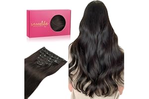 WENNALIFE Clip in Hair Extensions Real Human Hair, 18 Inch 120g 7pcs Human Hair Extensions Clip Ins, Dark Brown Coloured Remy Hair - 1