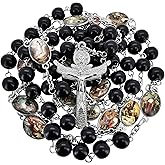 TALISMAN4U Stations of the Cross Rosary Chaplet Black Glass Beads Catholic Necklace for Men Women Holy Trinity Crucifix Cross Religious Gift Jewelry with Rosary Box & Prayer Booklet