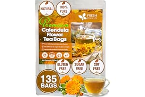 FRESHDRINKUS Premium 135 Calendula Flower Tea Bags, 100% Natural and Pure Calendula Flowers, Eco-conscious Tea Bags. Calendula Flower Herbal Tea. No Sugar, No Caffeine, No Gluten, Vegan.