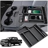 Sinminou Center Console Organizer for 2013-2018 Dodge RAM 1500 Accessories | for 2019-2024 RAM 1500 Classic, 2013-2026 RAM 2500/3500, Only for 3-Cup Jump Seat, Silicone Inserts, Interior Accessories