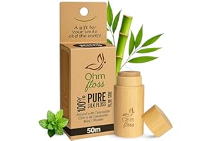 Ohm Earth’s Ohm Floss – Natural Silk Dental Floss with Refillable Bamboo Holder, Naturally Waxed with Candelilla 100% Silk, 5