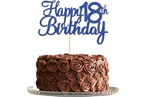 Gyufise 1Pc Happy 18th Birthday Cake Topper Blue Glitter 18th Birthday Cake Pick Cheers to 18 Years Old Eighteen Fabulous Cake Decorations for 18th Birthday Wedding Anniversary Party Supplies