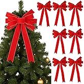 8 Pcs Red Velvet Christmas Bows, 11.4 x 19.7 Large Wreath Bows, Gold Trim Christmas Tree Topper Bows, Ornament Bows for Indoor Outdoor Xmas Holiday Decor