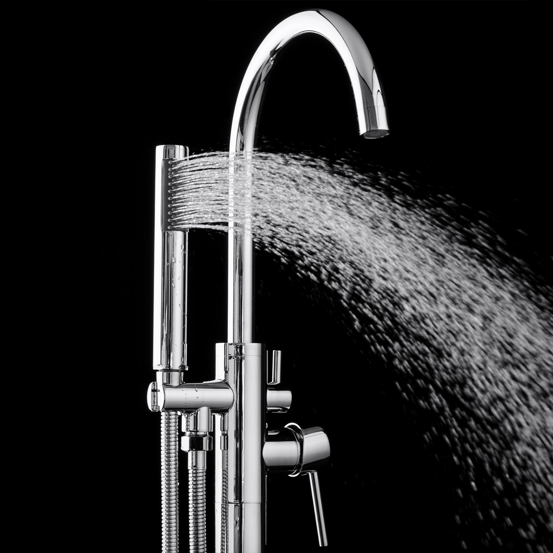 AKDY 47" Multi-Function Brass Made Chrome Finish Floor Mount Tub Filler w/Handheld Shower Wand Bathroom Faucet