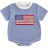 NEVUQO 4th of July Baby Boy Outfit American Flag Short Sleeve Waffle Knit Romper Fourth of July Independence Day Clothes