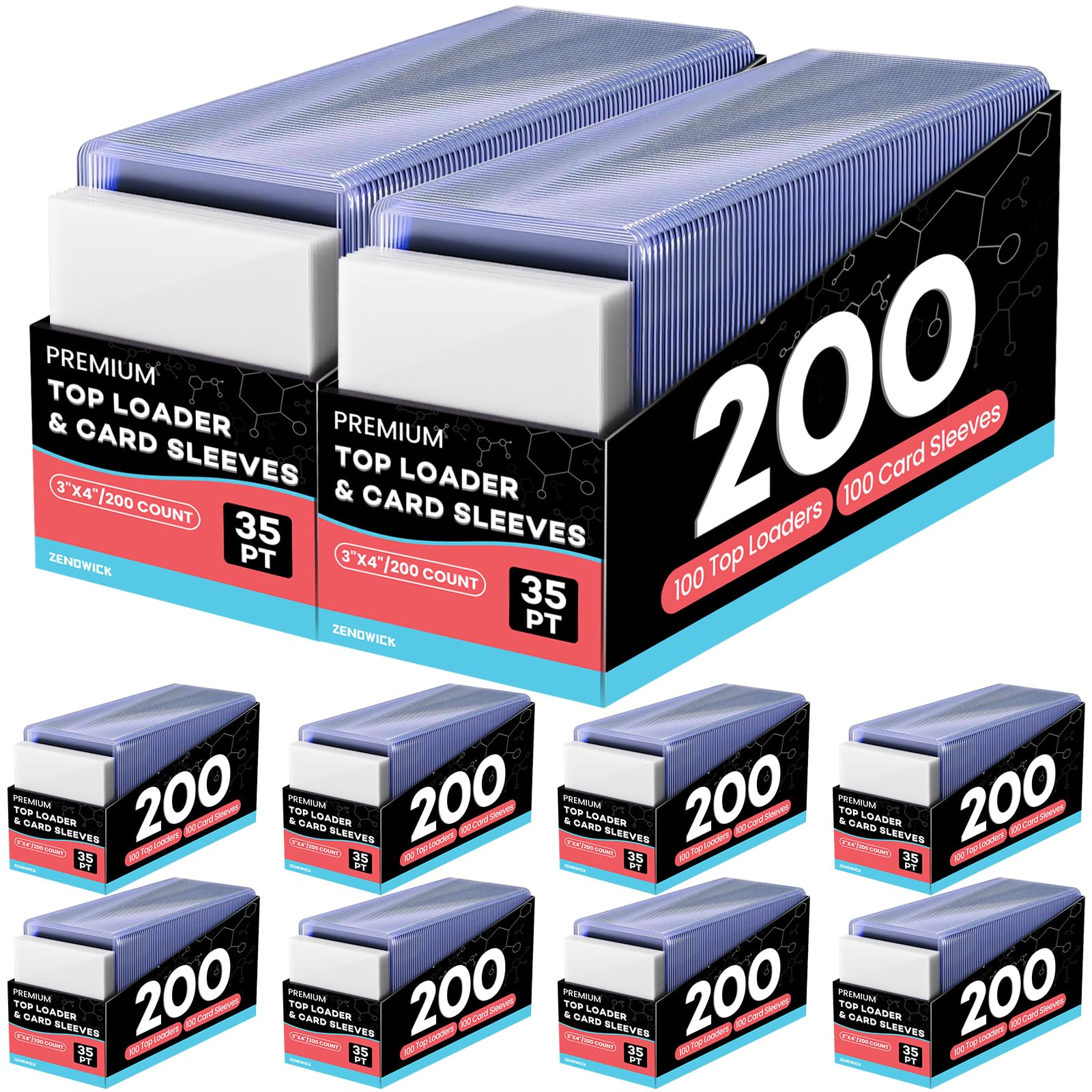 Photo 1 of 2000 Card Sleeves Top Loaders for Cards, 3" x 4" Hard Plastic Toploaders, Baseball Card Protectors, Trading Card Holder for Football Sports Cards (1000 Toploaders + 1000 Penny Sleeves)