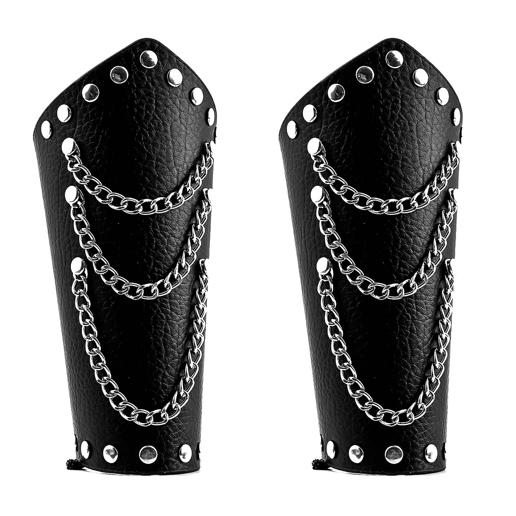 MILAKOO Mens Black Leather Wrap Gauntlet Wristband with Chains Fastening Arm Armor Cuff