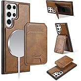 PASNEW S23 Ultra Case Card Holder,[Compatible with Magsafe Wireless Charging] Wallet Leather Shockproof Magnetic Shell for Samsung Galaxy S23Ultra with RFID Shield [Not for S Pen],6.8 inch,Brown