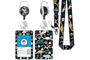 GIANCOMICS Cute Dinosaur Lanyards for Id Badges, Retractable ID Badge Holder with Detachable Lanyard, Fashionable Badge Reel Heavy Duty with 360 Degrees Rotate Carabiner Clip, Nurse Teacher Office Gifts