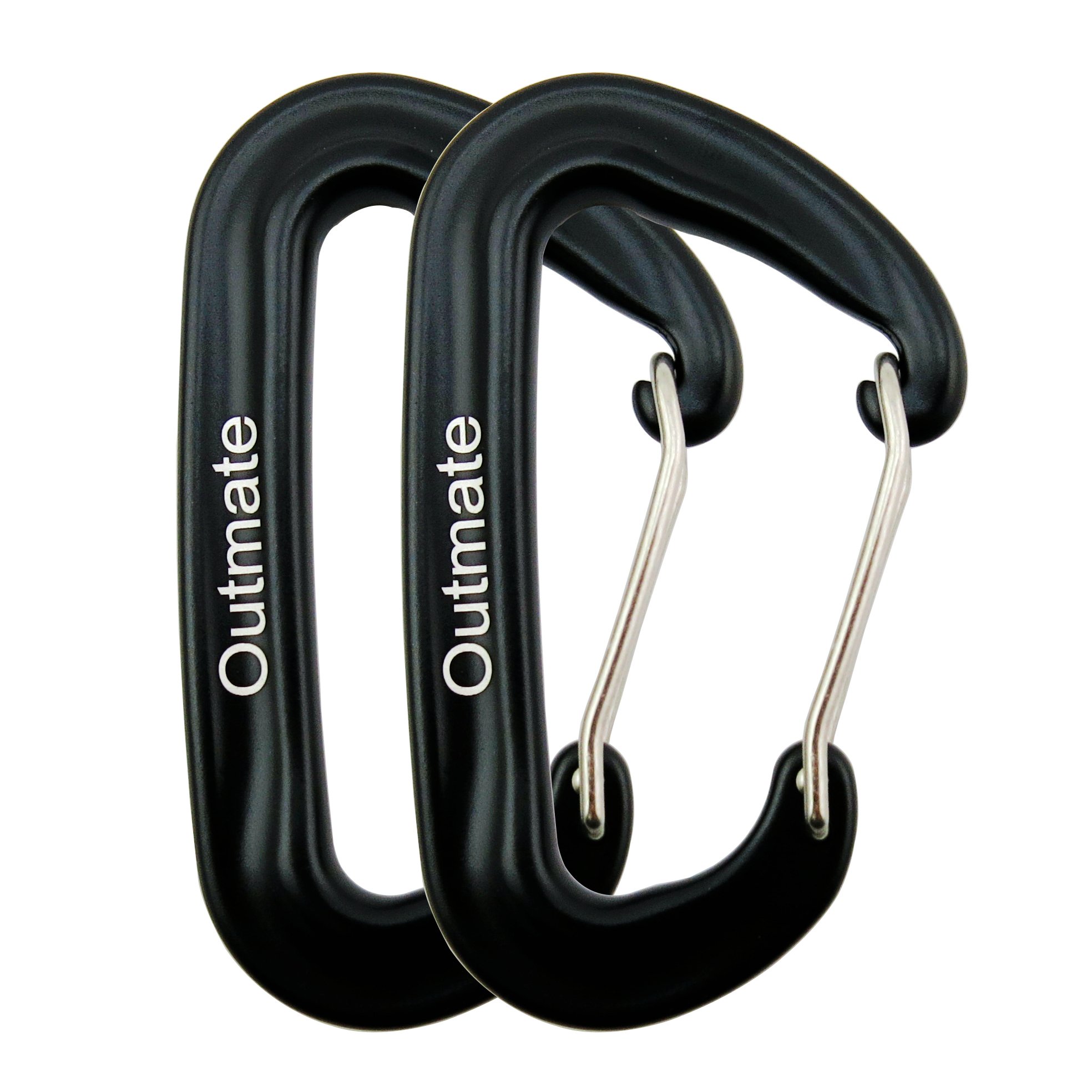 Outmate Carabiner Clip,12kN Aluminium Alloy Wiregate Carabiners,Heavy Duty Clips 2645lbs/1200kg,Perfect Gear for Hammocks Camping Hiking Keyring and Utility(Wire gate,2 Black)