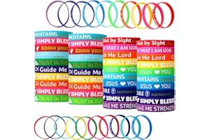 Skylety 60 Pcs Bible Verse Bracelets Motivational Daily Reminder Gifts Christian Scripture Rubber Bracelets Jesus Wristbands Bible Verse Silicone Wristbands for Church Women Men Party Team(60 Pieces)