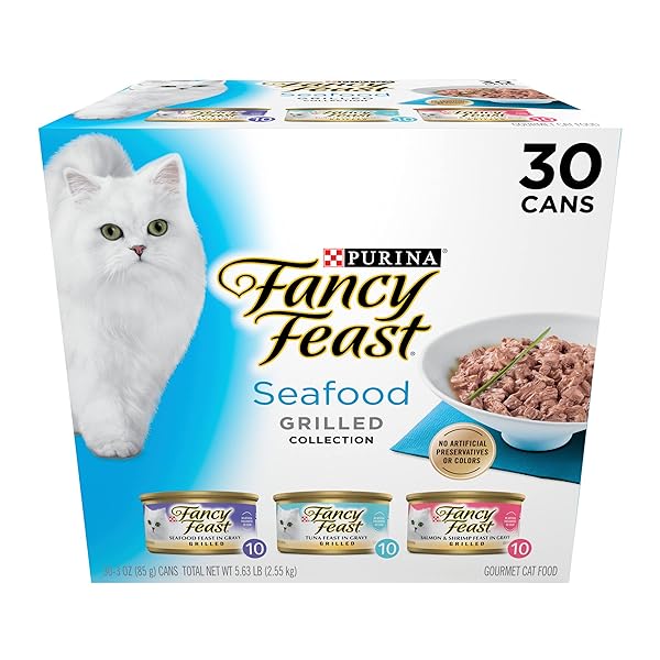 PURINA FANCY FEAST GRILLED WET CAT FOOD SEAFOOD COLLECTION IN WET CAT FOOD VARIETY PACK – (PACK OF 30) 3 OZ. CANS