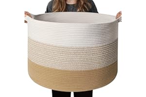 WILLITAT Extra Large Blanket Basket - Living Room Blanket Storage, Decorative Kids Toy Organizer, Baby Nursery Large Laundry Basket for Clothes, Soft Woven Cotton Rope Bin for Organizing, 22"x14"