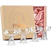 Paris Coupe Cocktail and Champagne Glasses for Daiquiri, Sidecar, Gimlet and Classic Bar Drinks | Modern Glassware Collection | Set of 4 | 8 oz Extra Light Contemporary Borosilicate Saucers