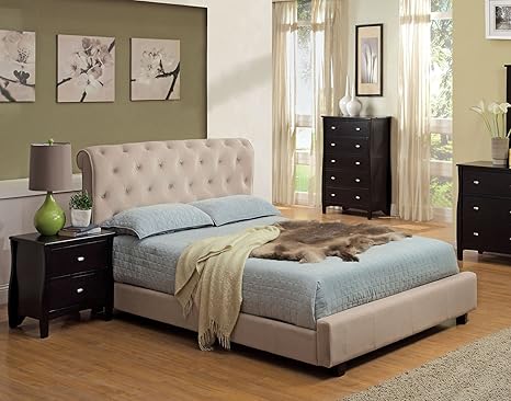 Furniture Of America Wilshire Tufted Velvet Platform Bed Queen Beige