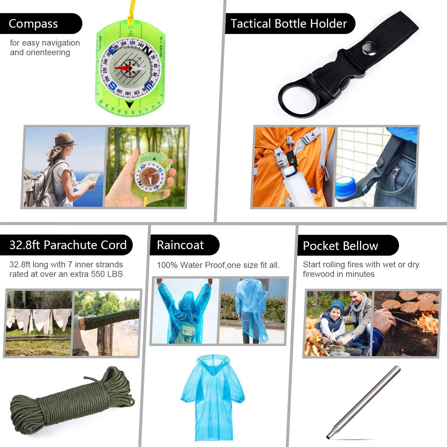 Emergency Survival Kit, 151 Pcs Survival Gear First Aid Kit, Outdoor Trauma Bag with Tactical Flashlight Knife Pliers Pen Blanket Bracelets Compass for Camping Earthquake or Adventures: Health & Personal Care