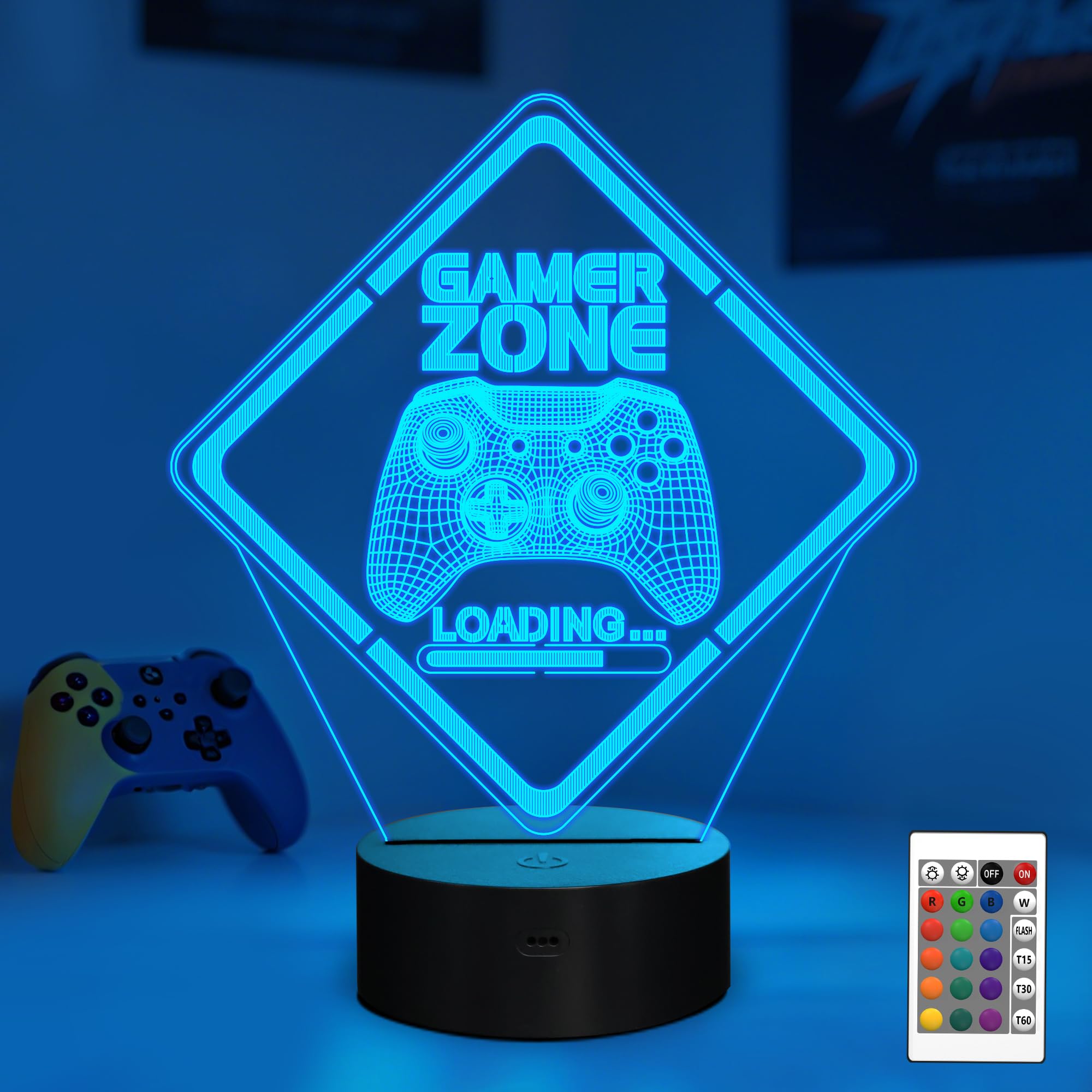 YuanDian Gamer Zone Nachtlicht, lustige 3D-Illusionslampe 16 Farben, die Fernbedienung und Timer-Gamepad-Grafik-Videospiele Gamer-Geschenk für Männer, Jugendliche und Kinder ändern