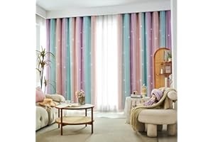 Azurehop Double Layer Star Rainbow Curtains, Kids Nursery Blackout Princess Curtains, Grommet Top Curtains 72 Inches Long 2 P