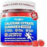 90 Count Calcium Citrate Gummies 1200 mg with Vitamin D3, K2, Magnesium & Zinc, High Absorption Calcium Supplements for Women & Men for B0ne, Muscle & Immune Support, Sugar Free, Mixed Berry Flavor