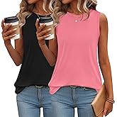 Zeagoo Womens Summer Tops Dressy Casual High Neck Sleeveless Shirts Basic Loose Fit Tank Tops Beach Vacation 2 Pack
