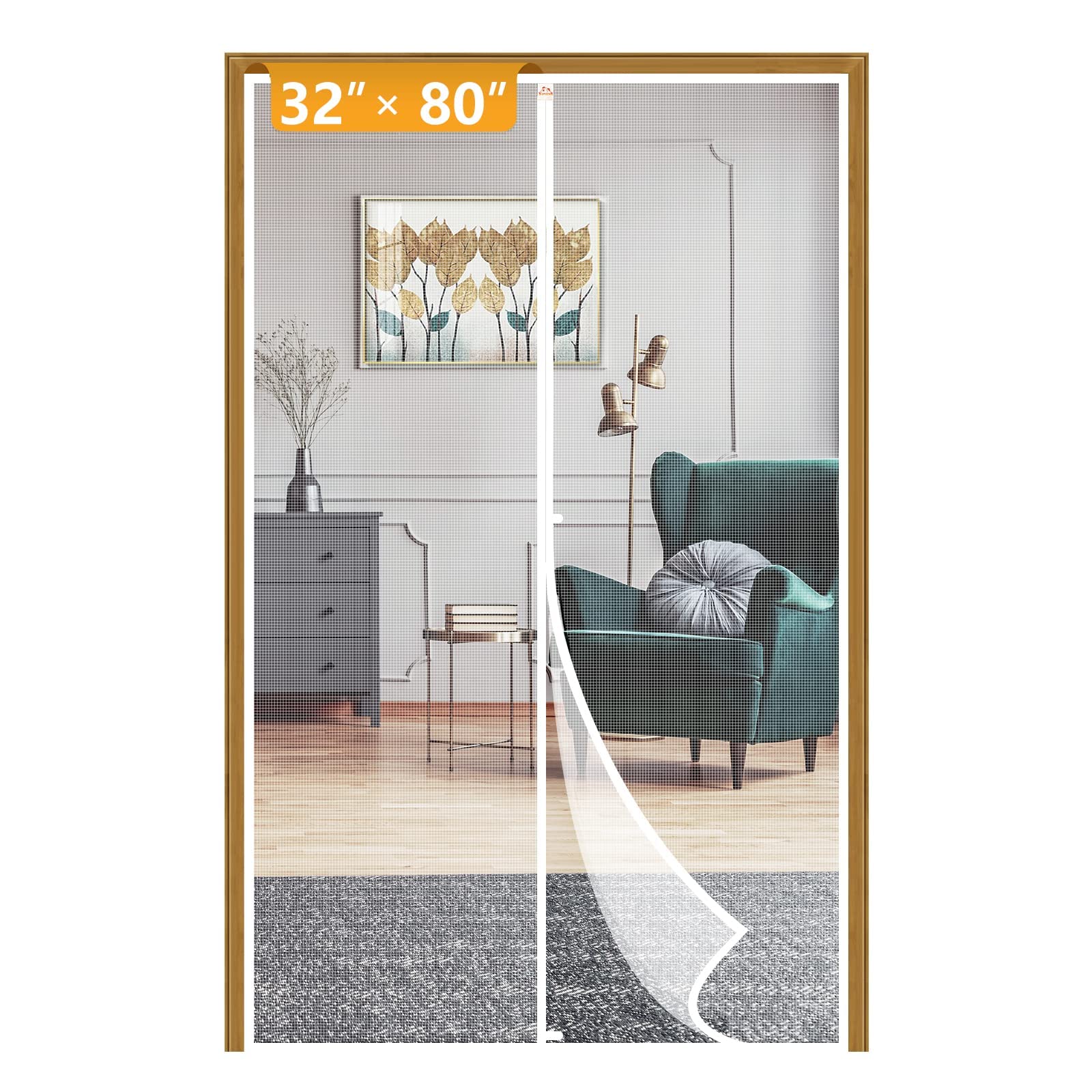 Photo 1 of (used/fair) Yotache Magnetic Screen Door for 32x80 Doors, Screen Size 34"x81", High Density Screen Mesh with Windproof Hasp Design for Front/Back Walk Through Door, White