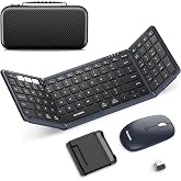 Foldable Keyboard and Mouse, Samsers Folding Bluetooth Keyboard Combo, 2.4G + BT5.0 x 2, Full-Size Portable Travel Keyboard &amp; Rechargeable Wireless Mouse for Windows Android iOS Mac OS, Midnight