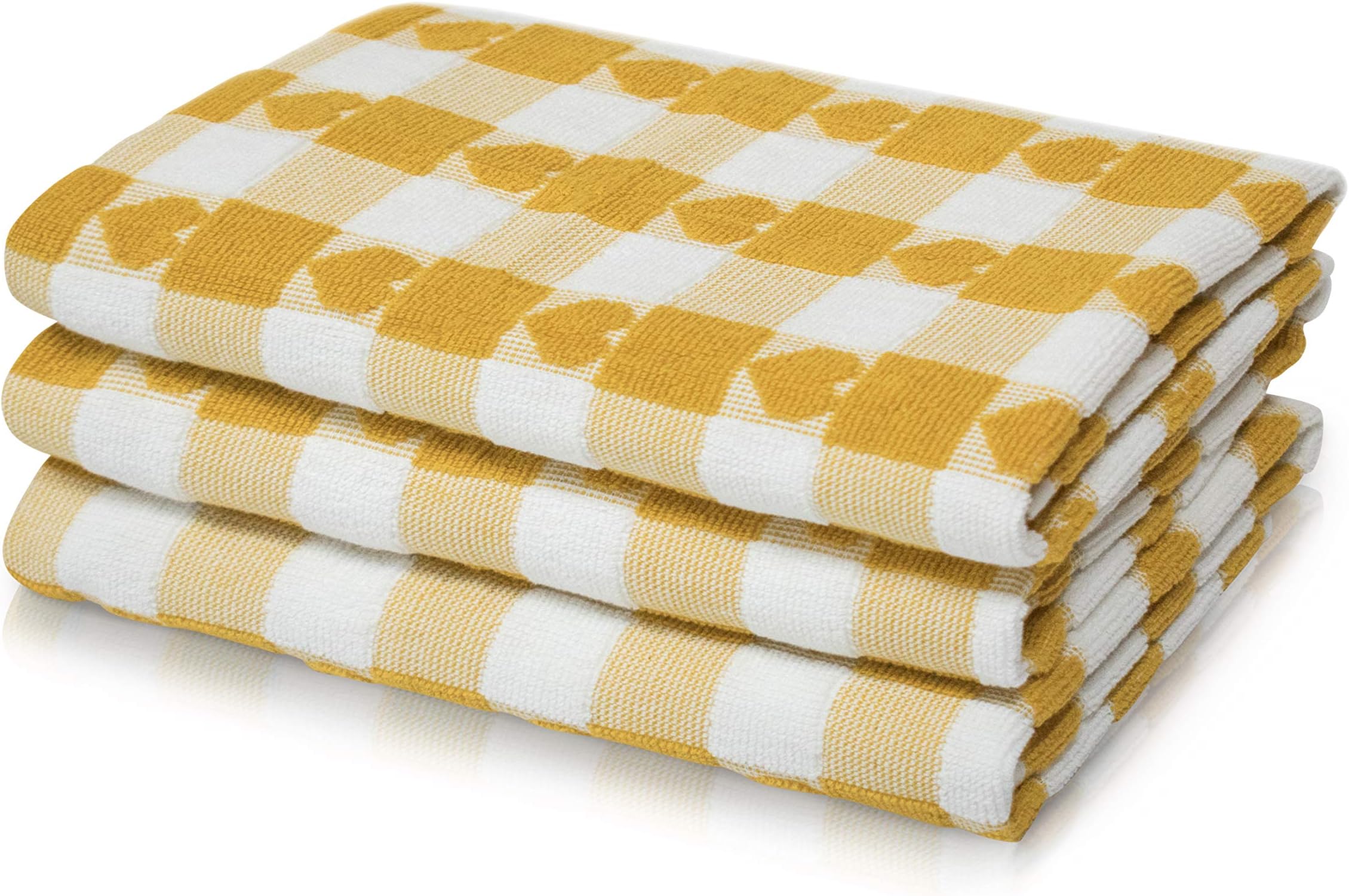 Kitchen TrendsWoven Tea Towels 3pk Large 50 x 70cms Super Absorbent Hearts 100% Cotton (Ochre/Yellow)