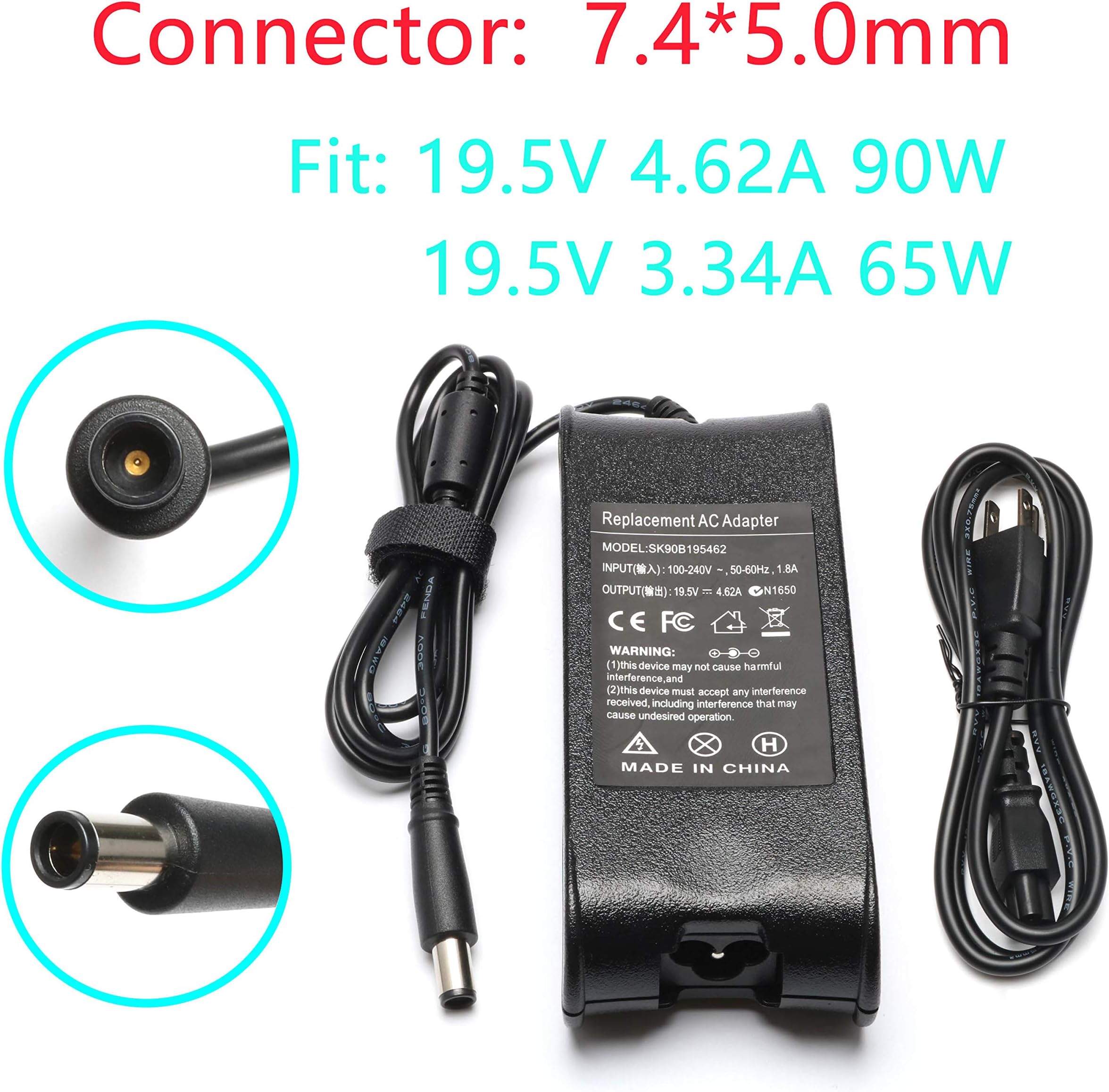 19.5V 4.62A 90W Laptop Charger for Dell Latitude E5470 E6420 E6430 E6330 E6320 E6510 E6440 E7440 E6400 E7450 E5450 E7240 E6410 E5430 E6520 E6540 E5540 E4310 E5550 E5530 E6500 E5400,LA65NM130 HA65NM130