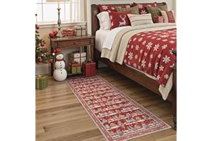 LEEVAN Christmas Runner Rug 2x6 Red Rugs for Hallway, Washable Entryway Rugs Runner, Non Slip Kitchen Rug, Xmas Elk Stain Resistant Bathroom Bedside Carpets for Holiday Decor