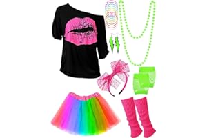 Blulu Halloween 80s Costume Accessories Set T-Shirt Tutu Headband Earring Necklace Leg Warmers