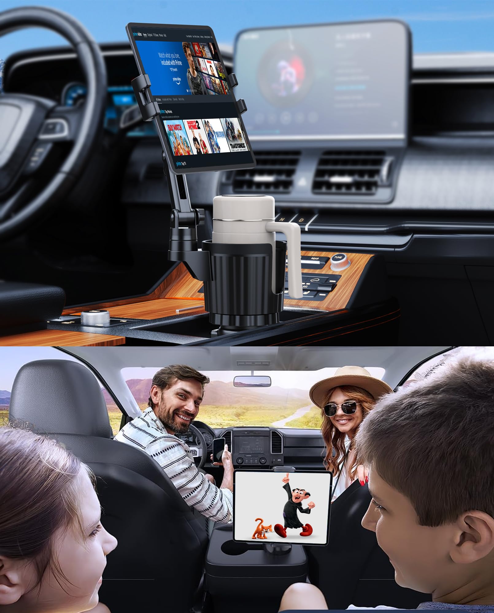 Peastrex Cup Holder Tablet Mount, Ipad Cup Holder Car Mount with Adjustable Arm for Tablet iPhone 3-13in iPad Pro Air Mini, Fire, iPhone 15, Galaxy S24 Z Fold 5