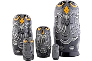 Heka Naturals Owl Nesting Dolls | All Natural Wooden Matryoshka Doll Set of 5 (7 Inch) - Traditional Babushka Home Decor, Wooden Stacking Dolls, Vintage Handmade Shape