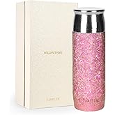 WILDWITHME Titanium Magnetic-Lid Travel Water Bottle 15.5 oz (460 mL), Vacuum Insulated Slim Design, Wide-Mouth, Leak-Resistant, with Removable Titanium Strainer, Sakura Pink