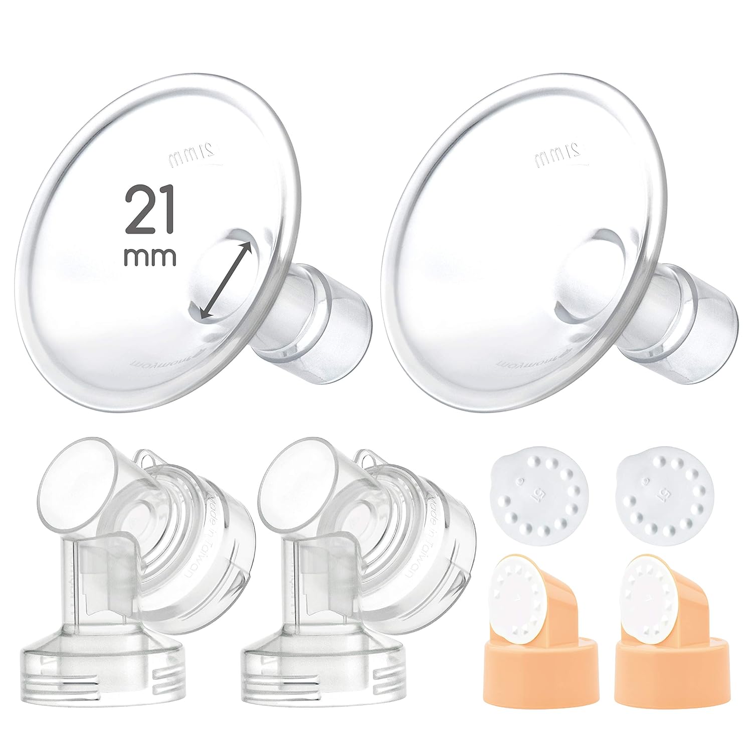 Maymom MyFit Flange Set, Two-Piece Breast Shield (21mm Small) Connector Valve Membrane Compatible with Medela Breast Pumps (Pump in Style Advanced, Lactina, Symphony) Not Original Medela Pump Parts