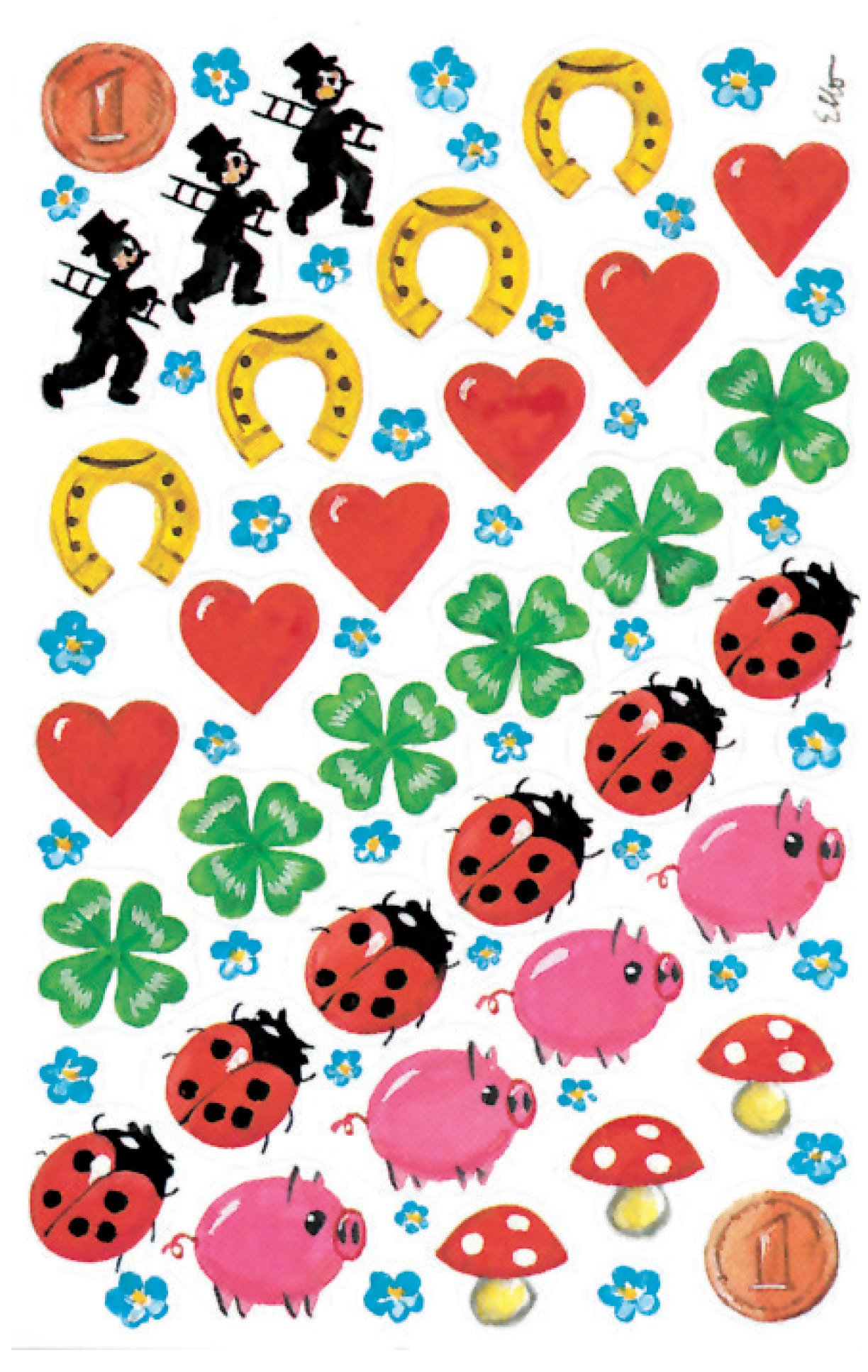 AVERY Zweckform Paper Stickers Lucky Charm 102 Stickers (Decorative Stickers, Ladybird, Hearts, Horseshoe, Clover, Mushroom, Pig, Penny, Chimney Sweep, Self-Adhesive, Scrapbooking, Photo Album) 4413