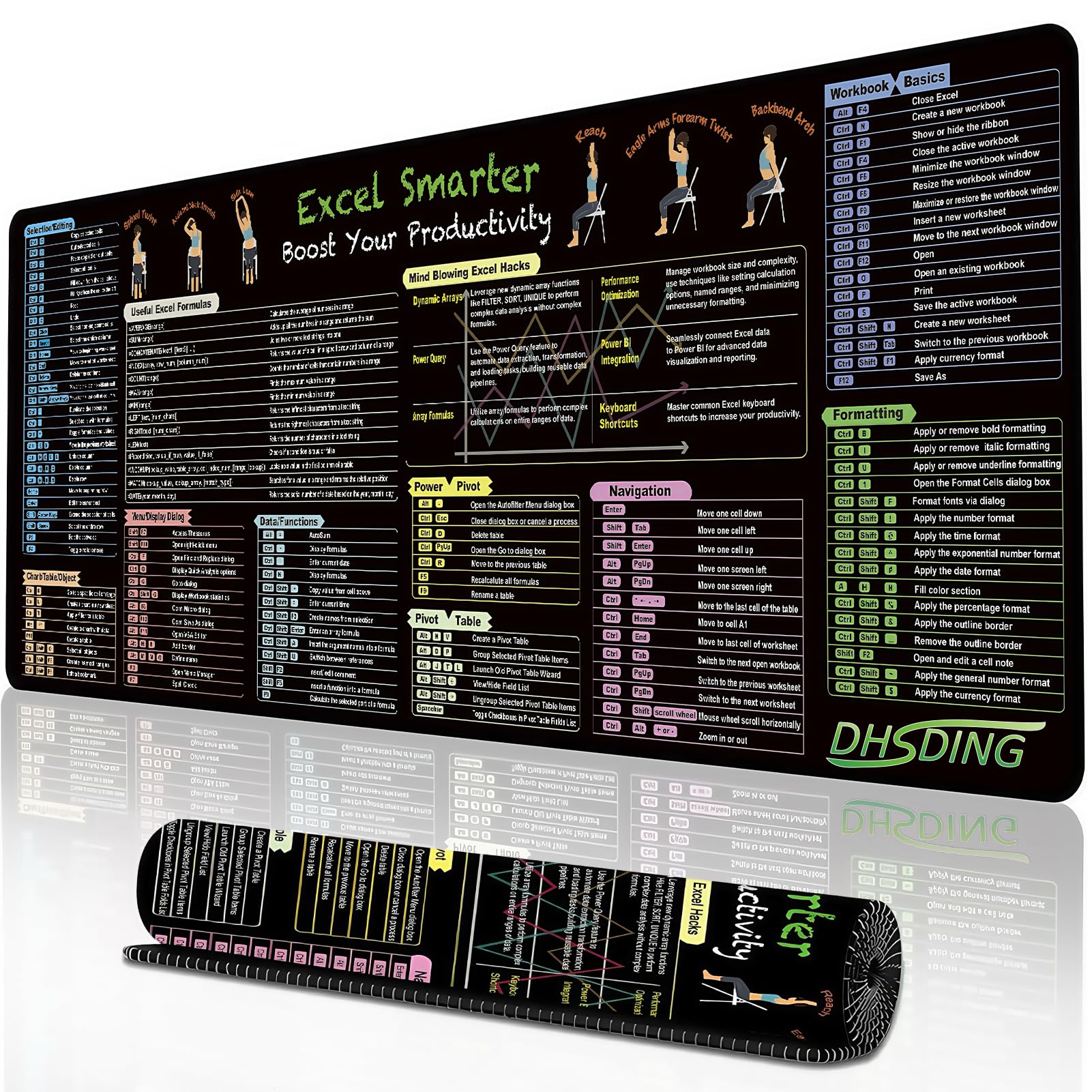 Photo 1 of Excel Cheat Sheet Desk Pad, Large Mouse Pad with Excel Shortcuts Formulas, Computer Desk Mat for Keyboard and Mouse, Non-Slip & Waterproof Big Gaming Office PC Mousepad (31.5 x 11.8 Inch)