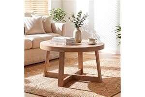 Giantex Round Coffee Table, 30" Wood Center Table with Thickened Tabletop & Cross-Shaped Pine Wood Frame, 220 lbs Capacity, M