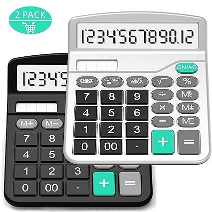 Taschenrechner, Splaks 2 Pack 12-stellig Standard Funktion Tischrechner Bürorechner Rechenmaschine Solar- und AA Batterie bet