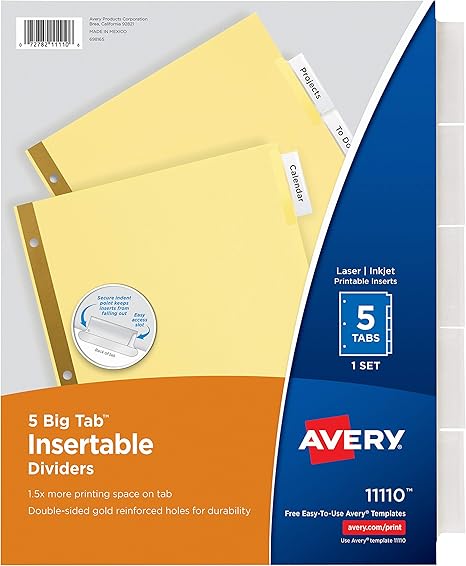 Amazon Com Avery 5 Tab Binder Dividers Insertable Clear Big