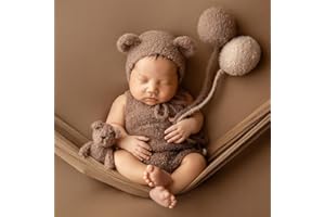 Handprops Newborn Photography Props, Baby Photo Posing Outfits 6 PCS Photoshoot Outfits for Infant and photographer, Newborn Picture Props (Fits for 7-10 Lbs Baby) Crochet Knitted Bear Overalls Set